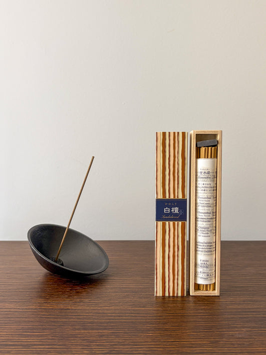 Nippon Kodo Japanese Incense Kayuragi Sandalwood Pictured With Cast Iron Holder